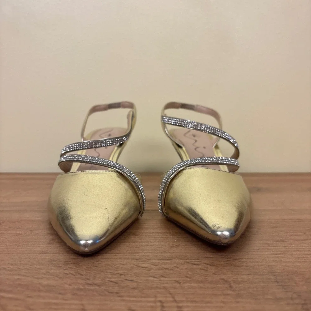 NINA Nela Slingback Pointed Toe Pumps In Platino Gold Women Size 10 Formal Party